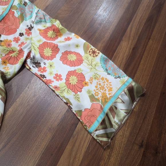 CAbi 100% Silk Floral Geometric Pattern Tie Front Kimono Size Medium - Picture 6 of 11